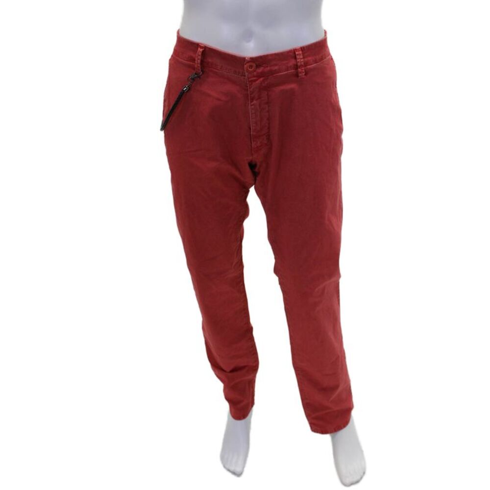 Mod Fitters Mens Mid Rise Zip Up Slim Leg Carnaby Pants Red Cotton Size 38